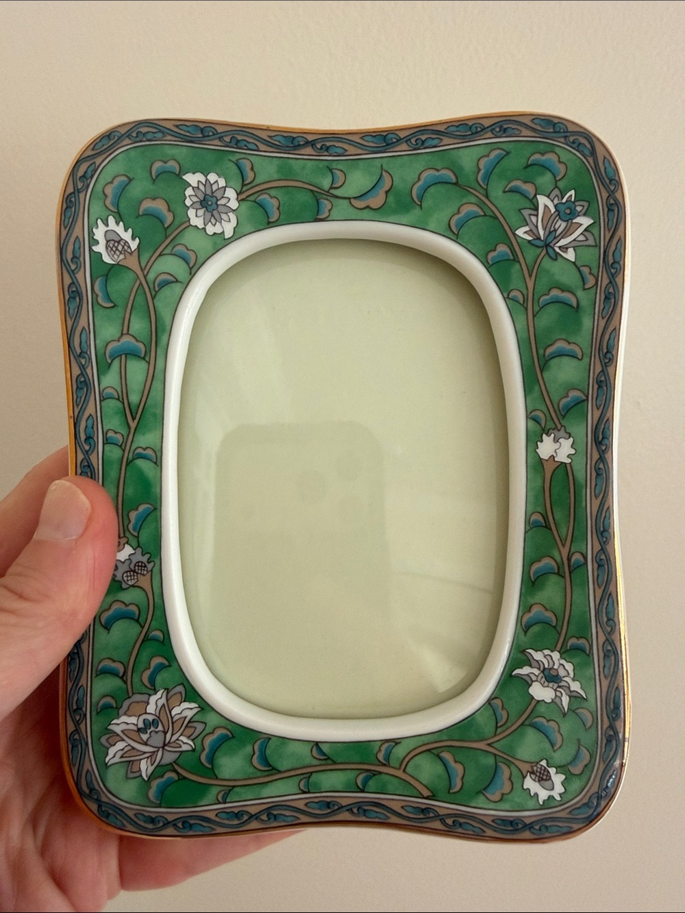 Green Vintage 1986 Etude Takahashi San Francisco Hand Decorated Picture Frame.